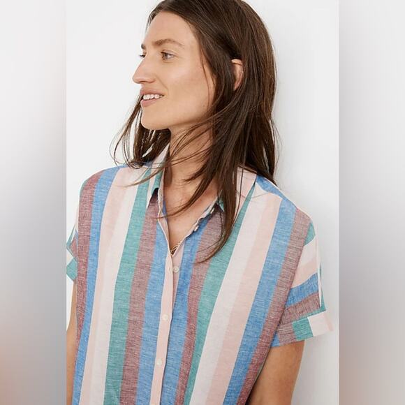 Madewell Women’s Dress Central Shirtdress in Flagstaff Stripe Linen Blend XXS - Picture 10 of 14